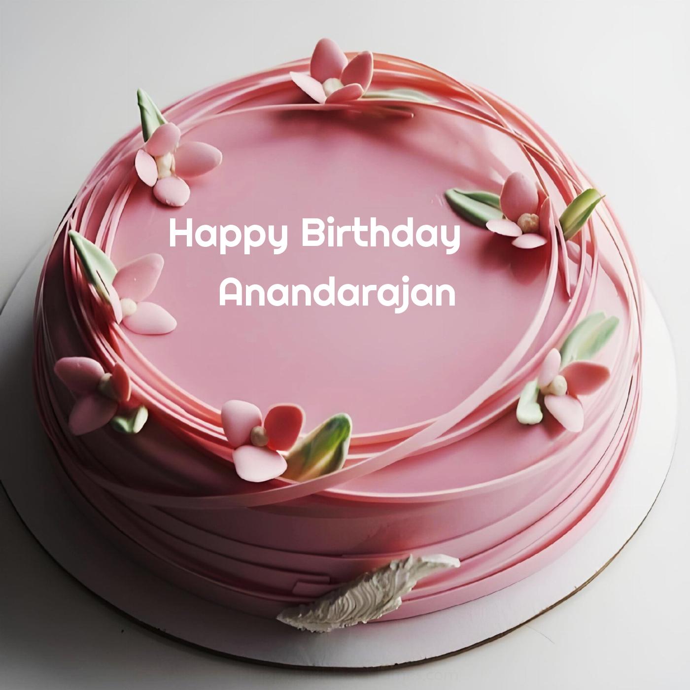 Happy Birthday Anandarajan Pink Flowers Cake