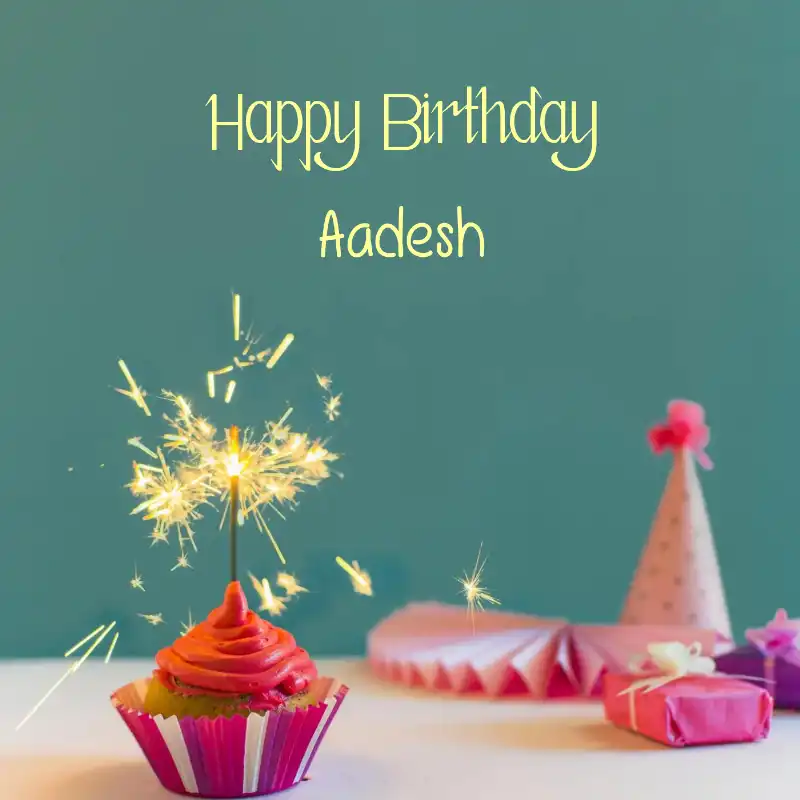 Happy Birthday Aadesh Sparking Cupcake Card