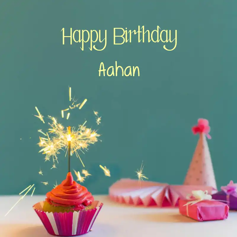 Happy Birthday Aahan Sparking Cupcake Card