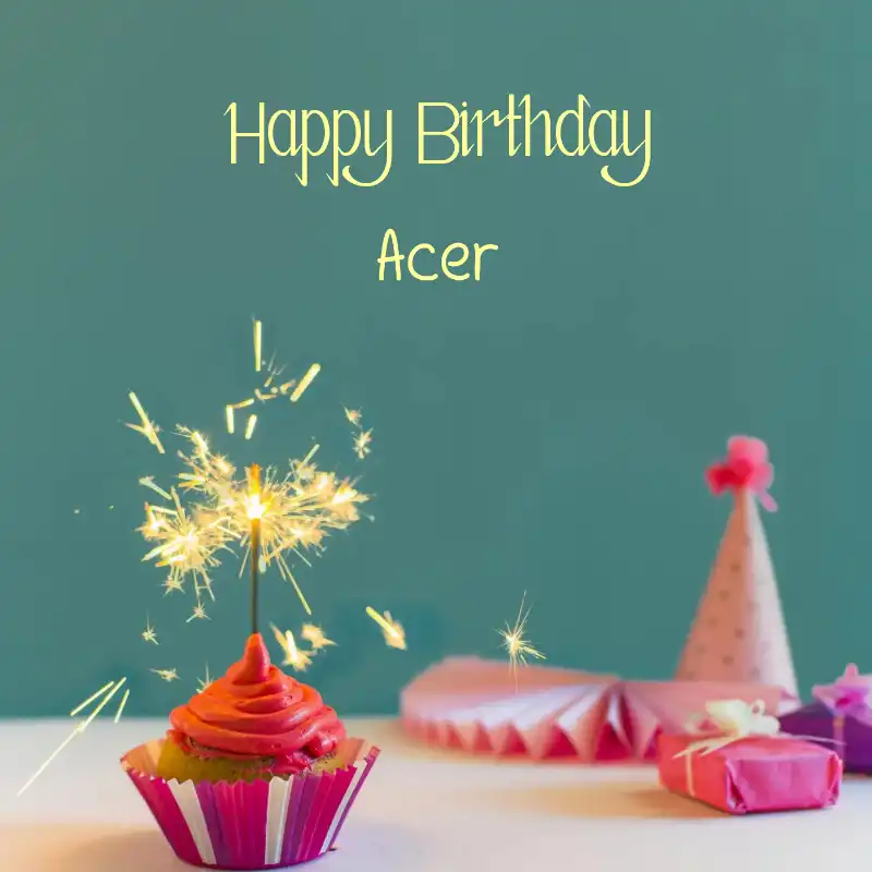Happy Birthday Acer Sparking Cupcake Card