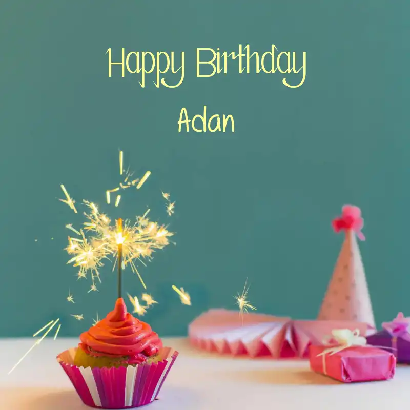 Happy Birthday Adan Sparking Cupcake Card