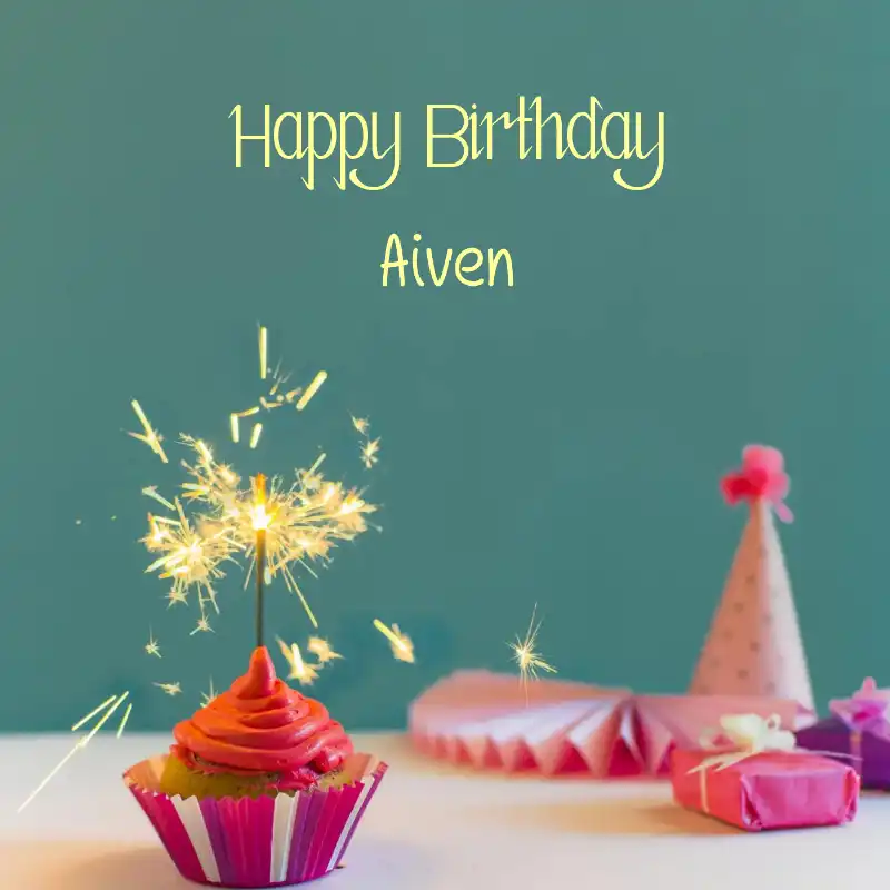 Happy Birthday Aiven Sparking Cupcake Card
