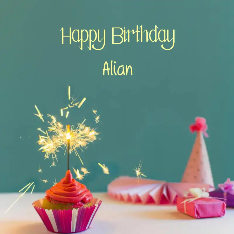 Happy Birthday Alian Sparking Cupcake Card