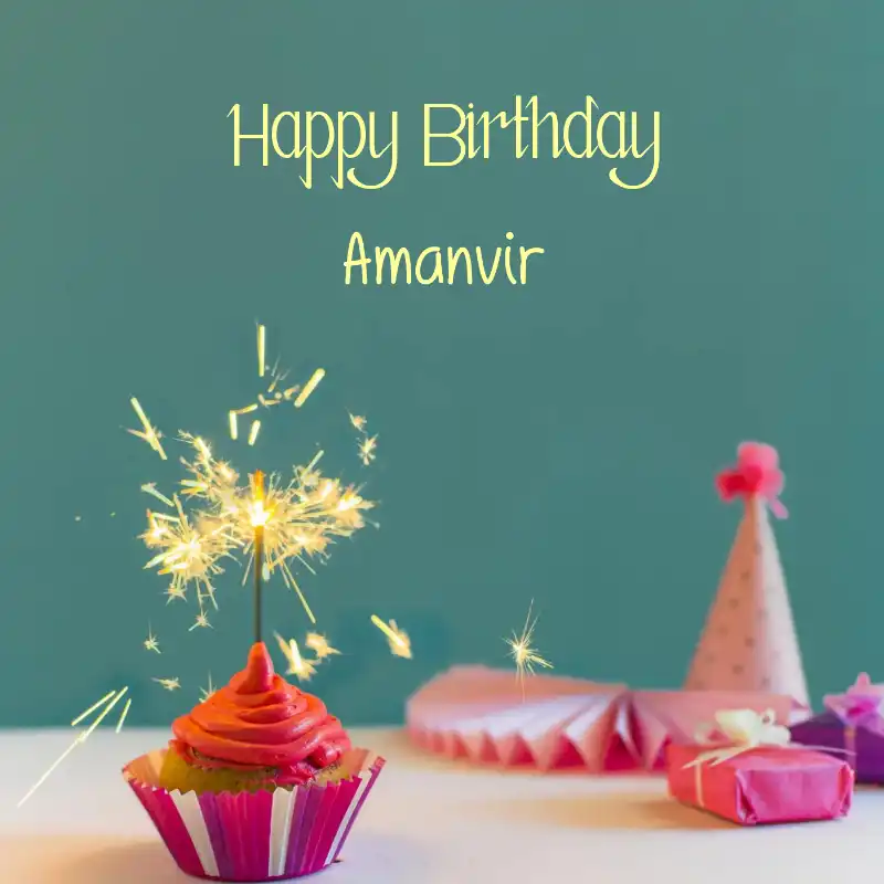 Happy Birthday Amanvir Sparking Cupcake Card