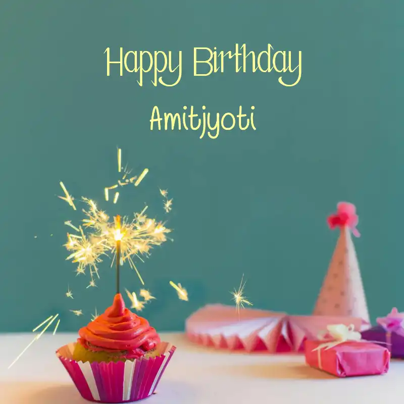 Happy Birthday Amitjyoti Sparking Cupcake Card