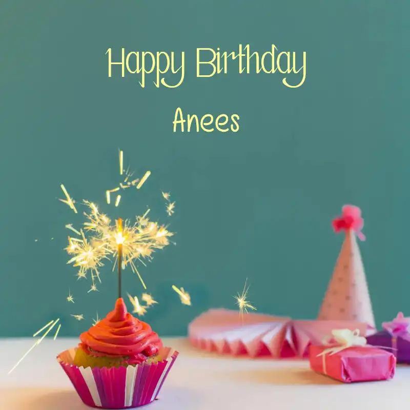 Happy Birthday Anees Sparking Cupcake Card