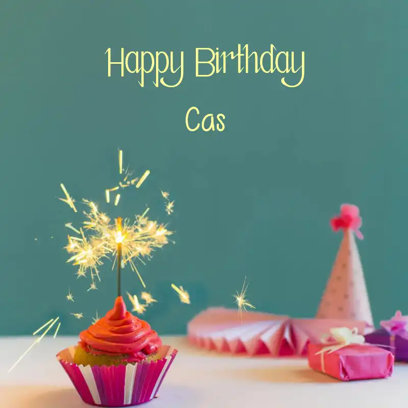 Happy Birthday Cas Sparking Cupcake Card