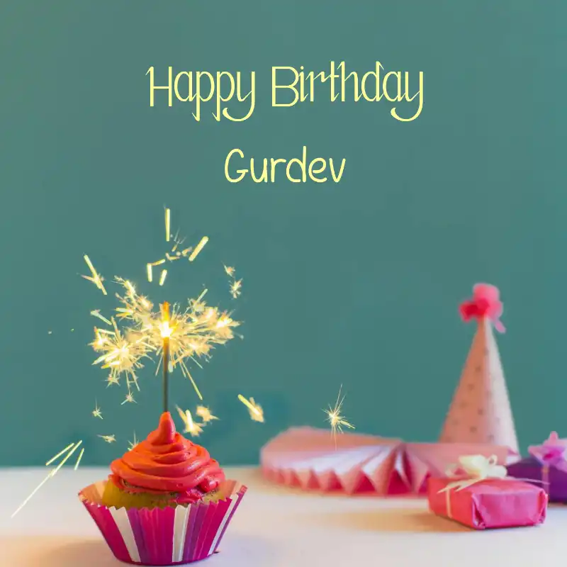 Happy Birthday Gurdev Sparking Cupcake Card