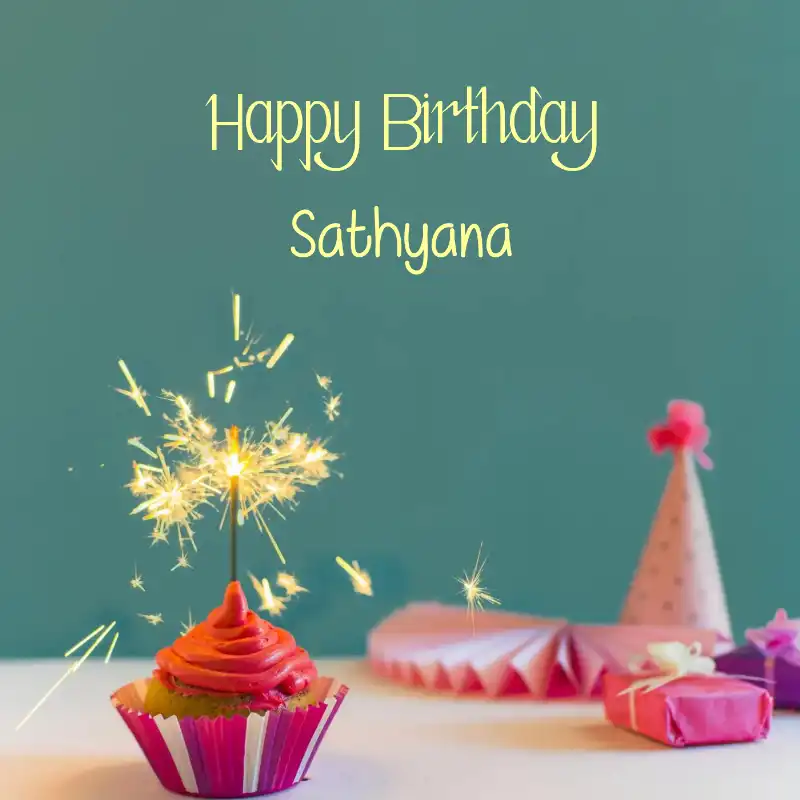 Happy Birthday Sathyana Sparking Cupcake Card