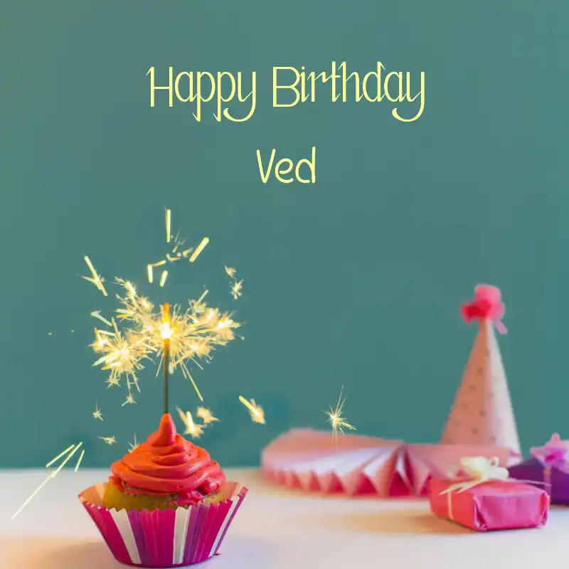 Happy Birthday Ved Sparking Cupcake Card