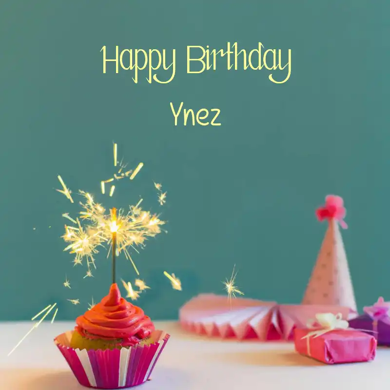 Happy Birthday Ynez Sparking Cupcake Card