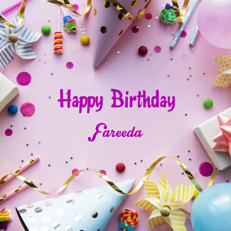 Happy Birthday Fareeda Party Background Card