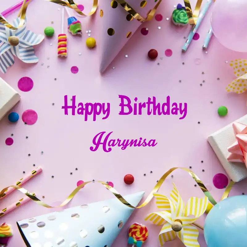 Happy Birthday Harynisa Party Background Card