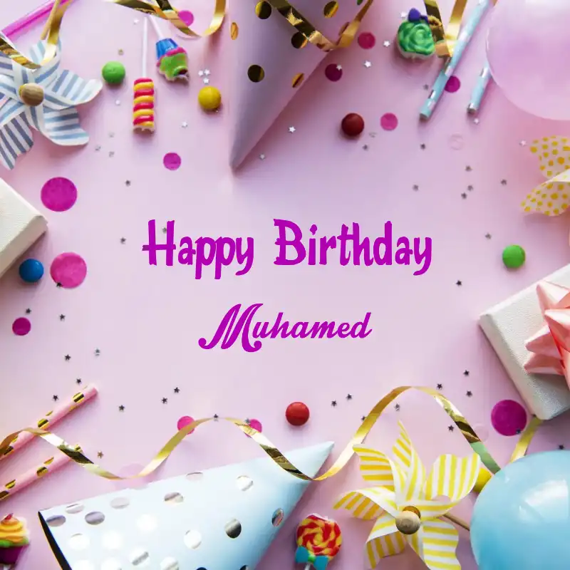Happy Birthday Muhamed Party Background Card
