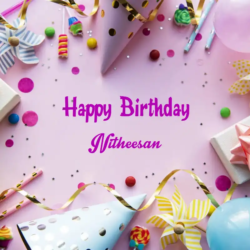 Happy Birthday Nitheesan Party Background Card