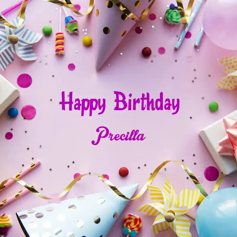 Happy Birthday Precilla Party Background Card