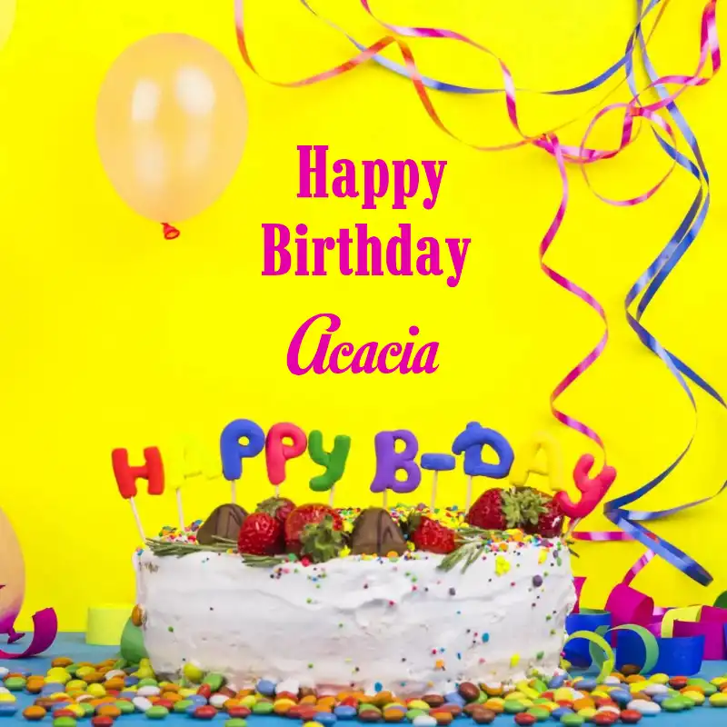 Happy Birthday Acacia Cake Decoration Card