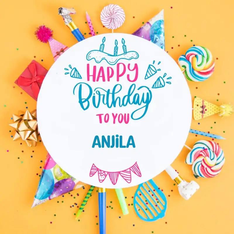 Happy Birthday Anjila Party Celebration Card