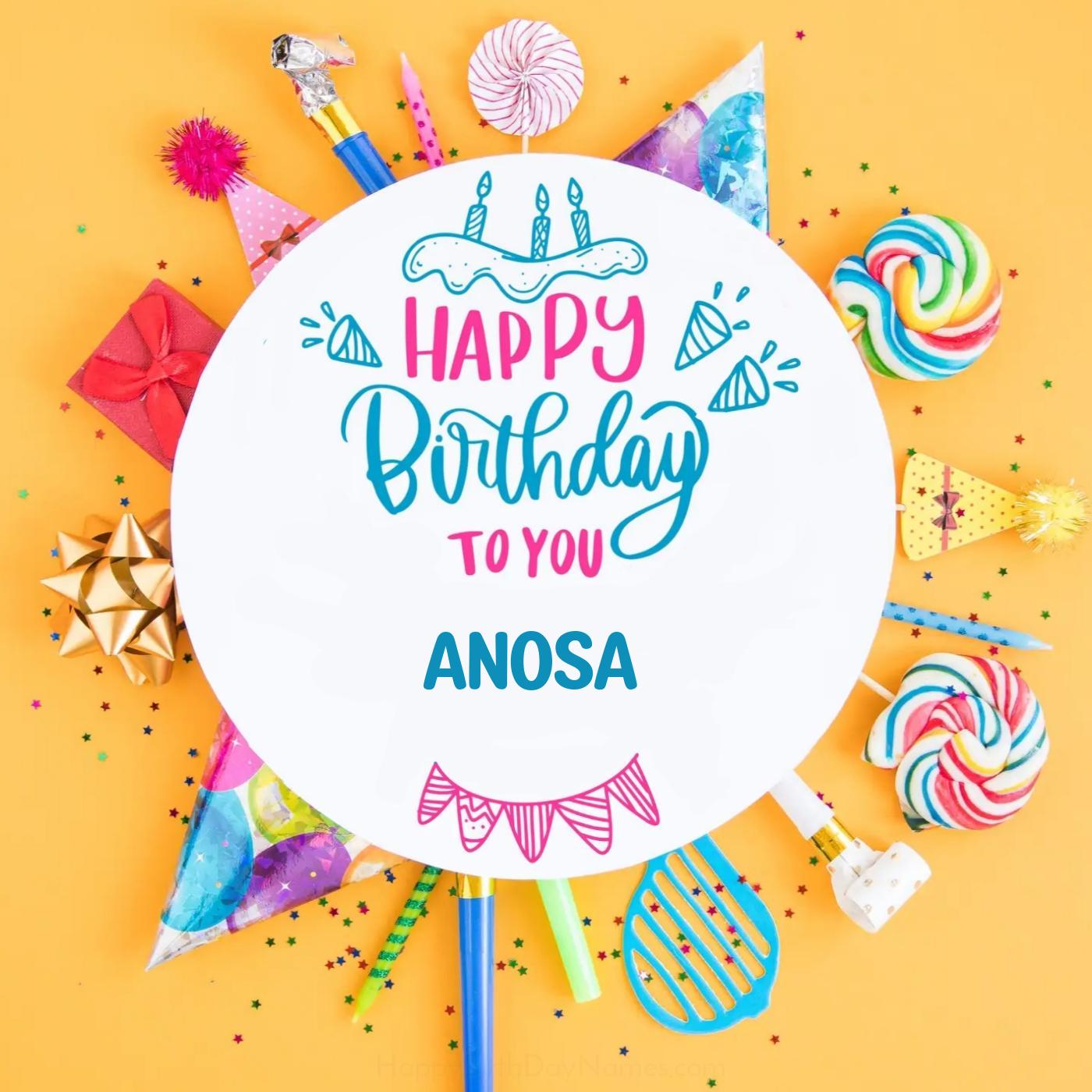 Happy Birthday Anosa Party Celebration Card