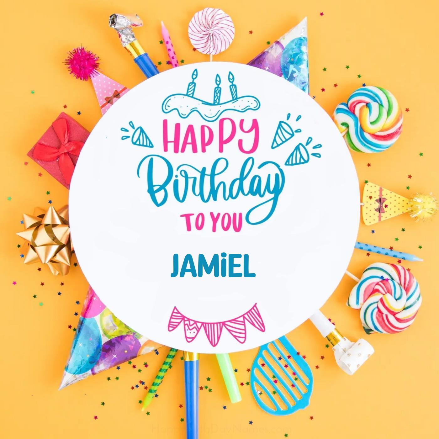 Happy Birthday Jamiel Party Celebration Card