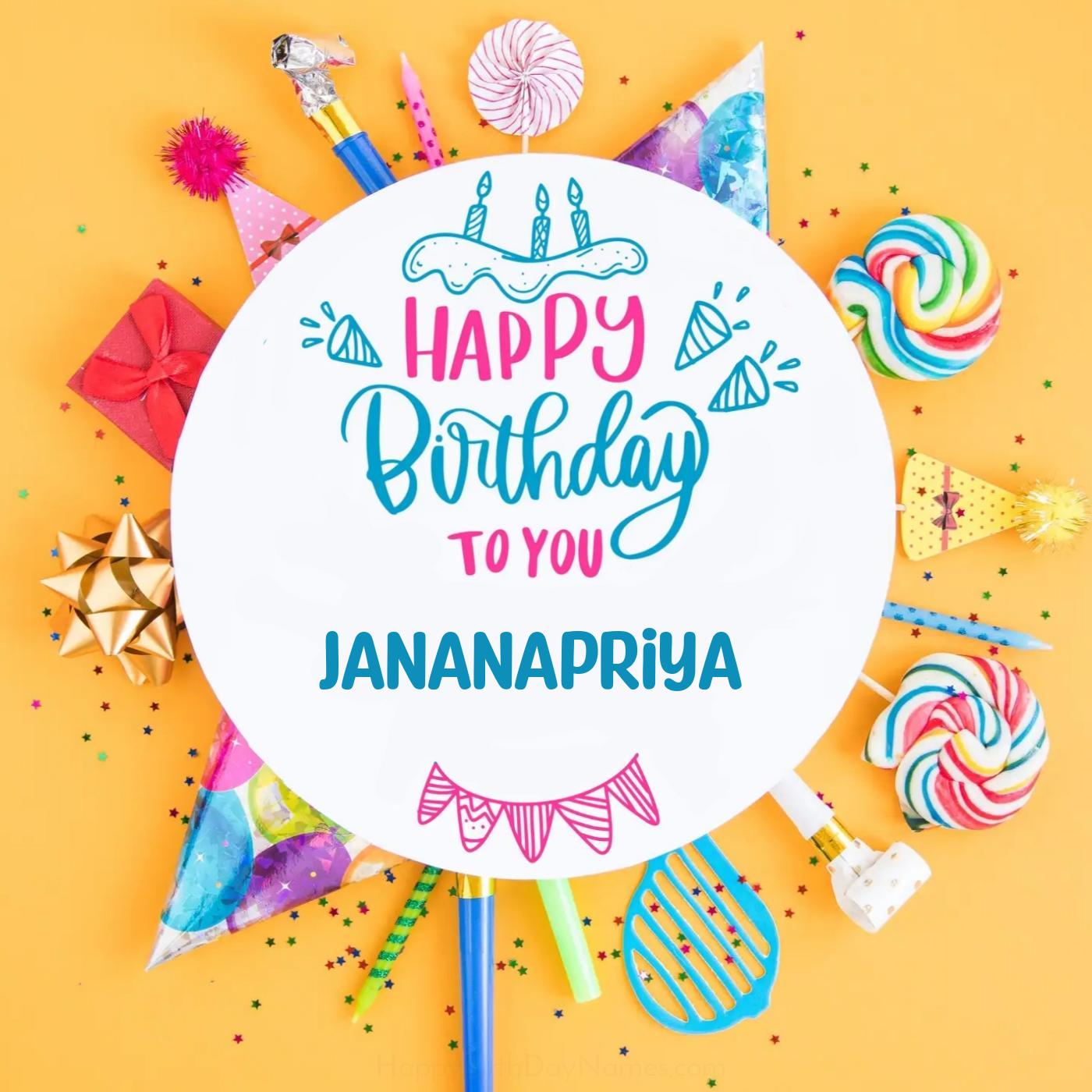 Happy Birthday Jananapriya Party Celebration Card