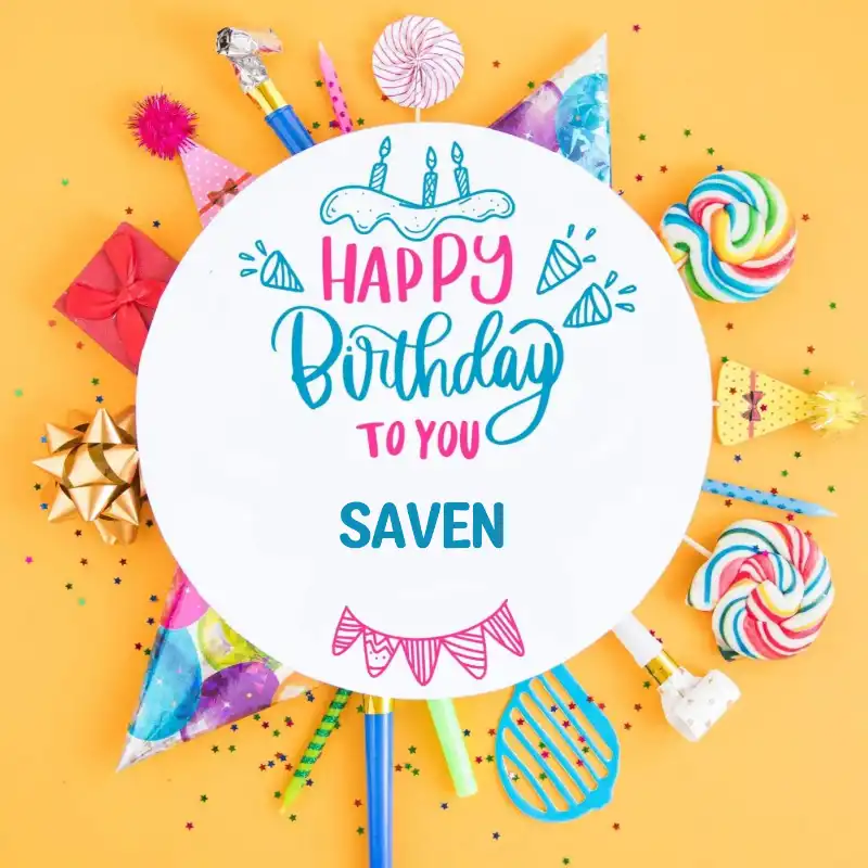 Happy Birthday Saven Party Celebration Card