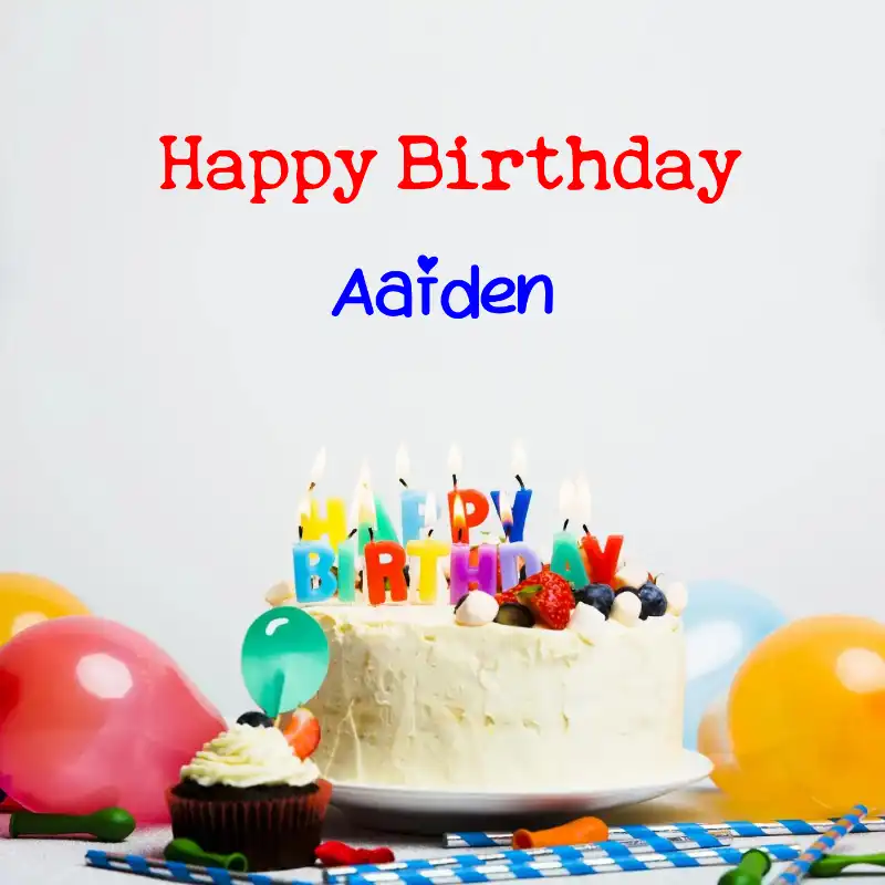 Happy Birthday Aaiden Cake Balloons Card