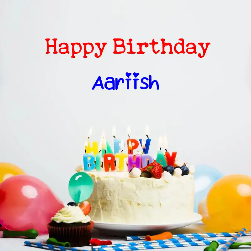 Happy Birthday Aariish Cake Balloons Card