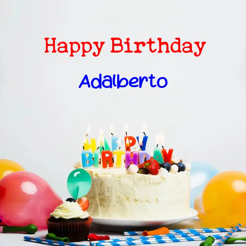 Happy Birthday Adalberto Cake Balloons Card