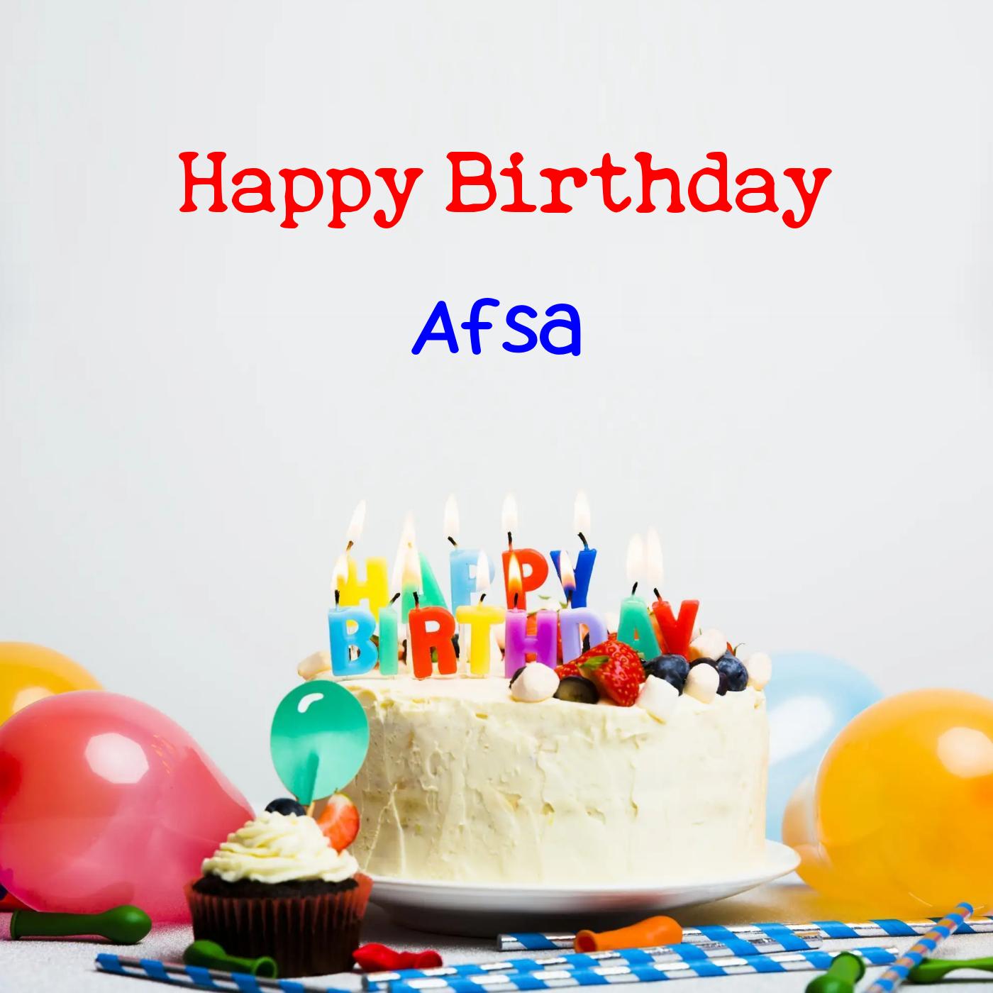 Happy Birthday Afsa Cake Balloons Card