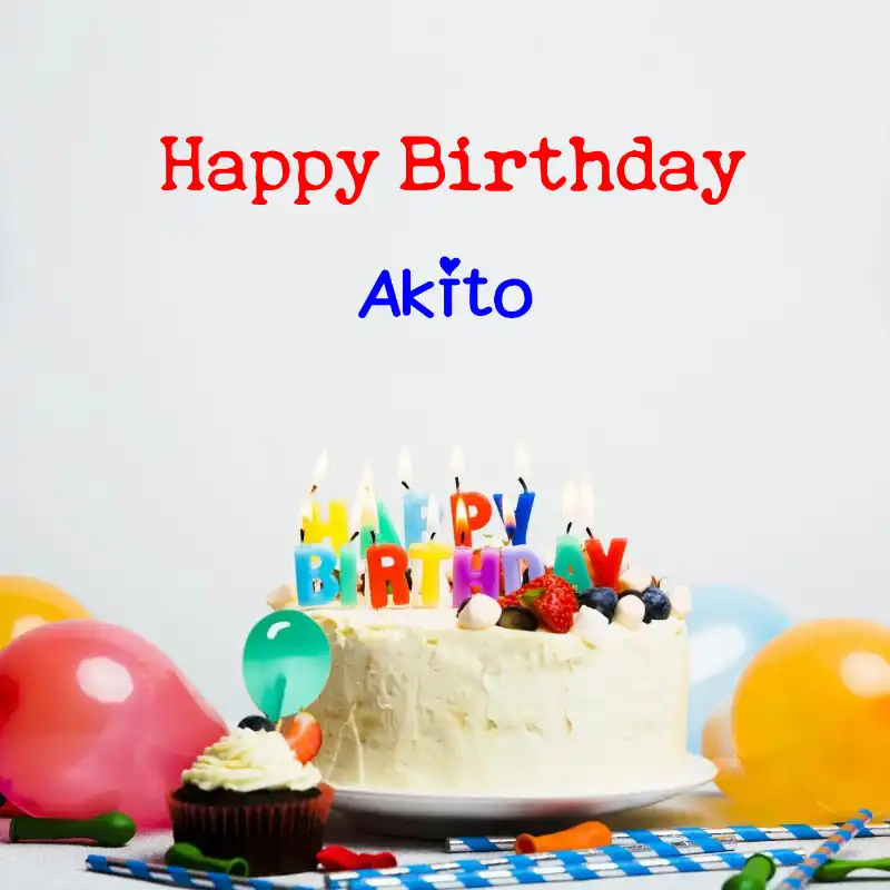 Happy Birthday Akito Cake Balloons Card