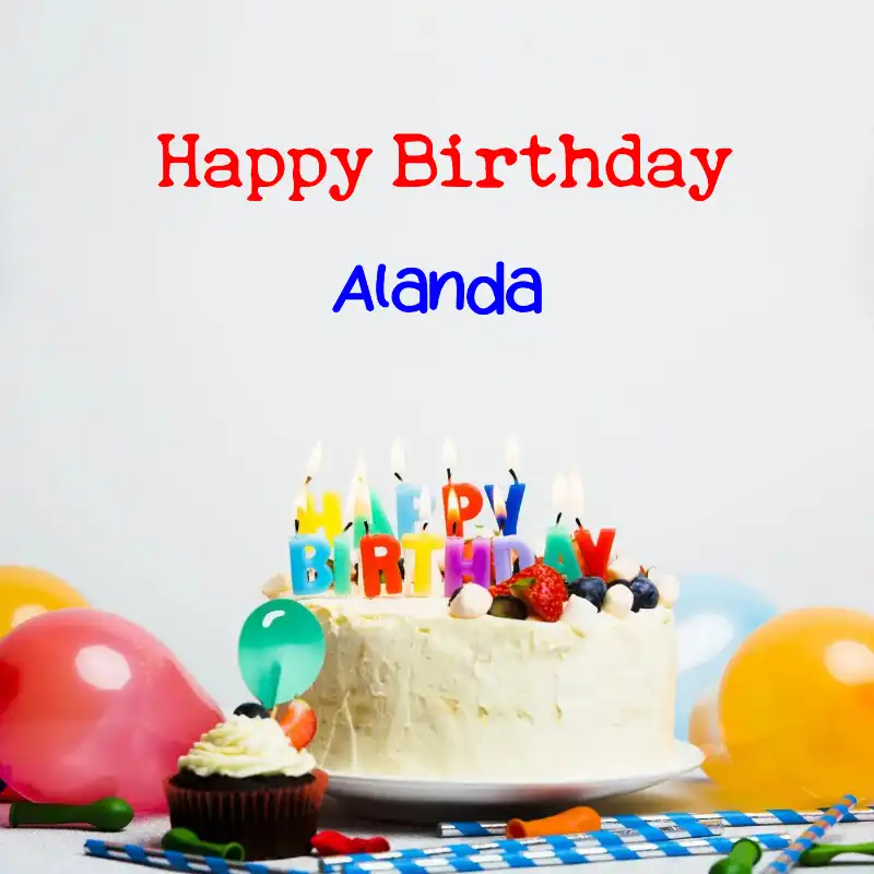 Happy Birthday Alanda Cake Balloons Card