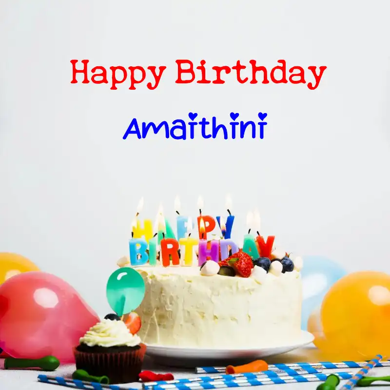 Happy Birthday Amaithini Cake Balloons Card
