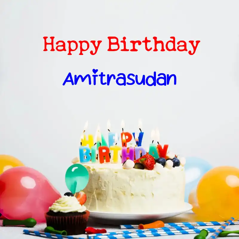 Happy Birthday Amitrasudan Cake Balloons Card