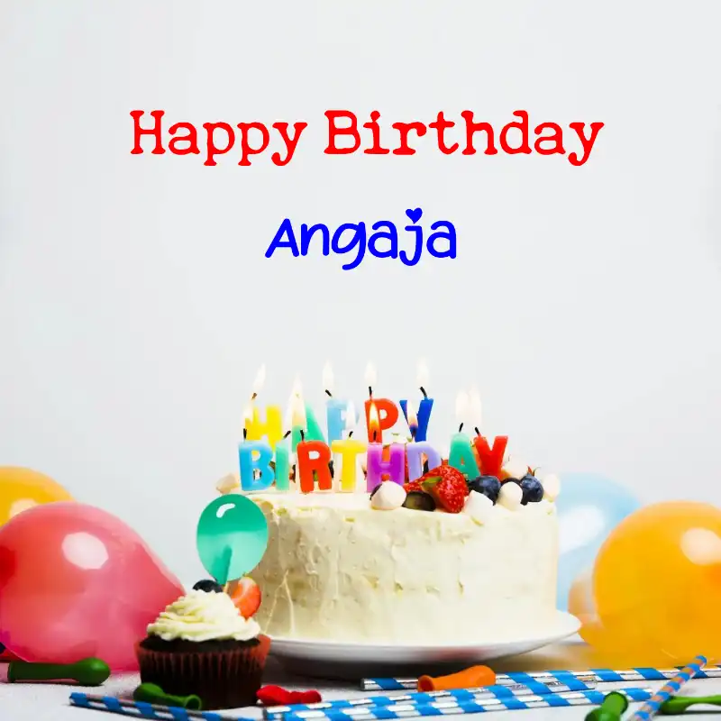 Happy Birthday Angaja Cake Balloons Card