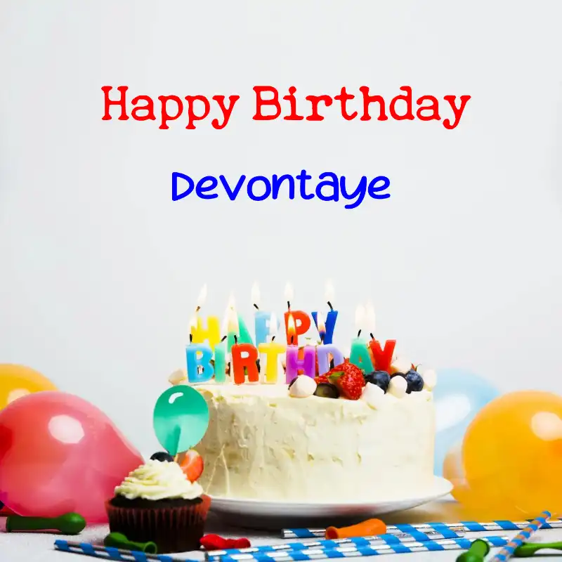 Happy Birthday Devontaye Cake Balloons Card