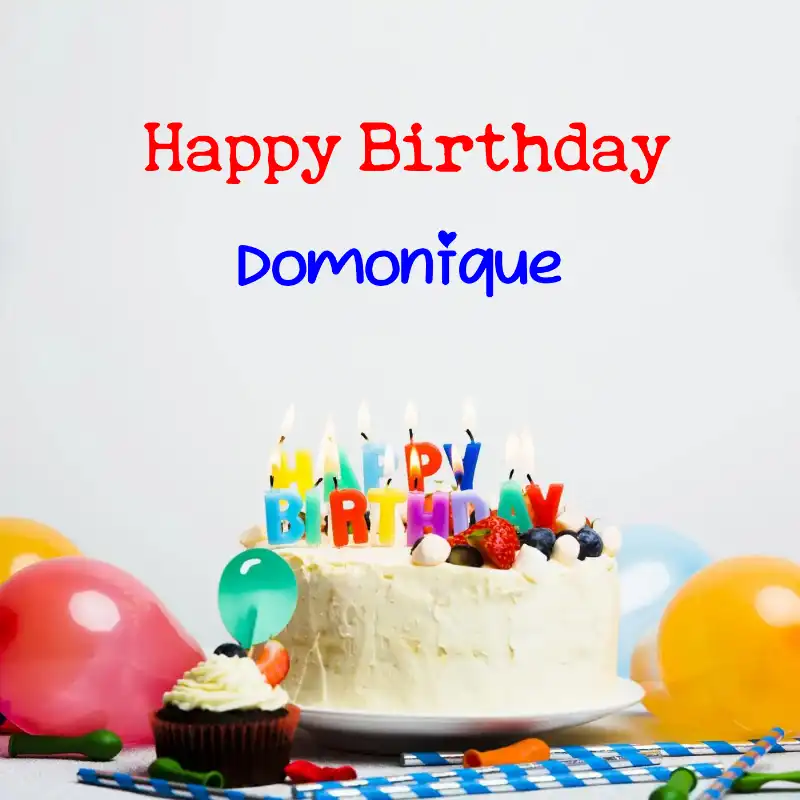 Happy Birthday Domonique Cake Balloons Card