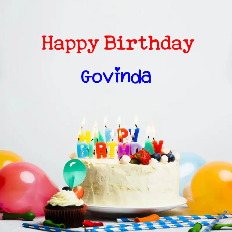 Happy Birthday Govinda Cake Balloons Card