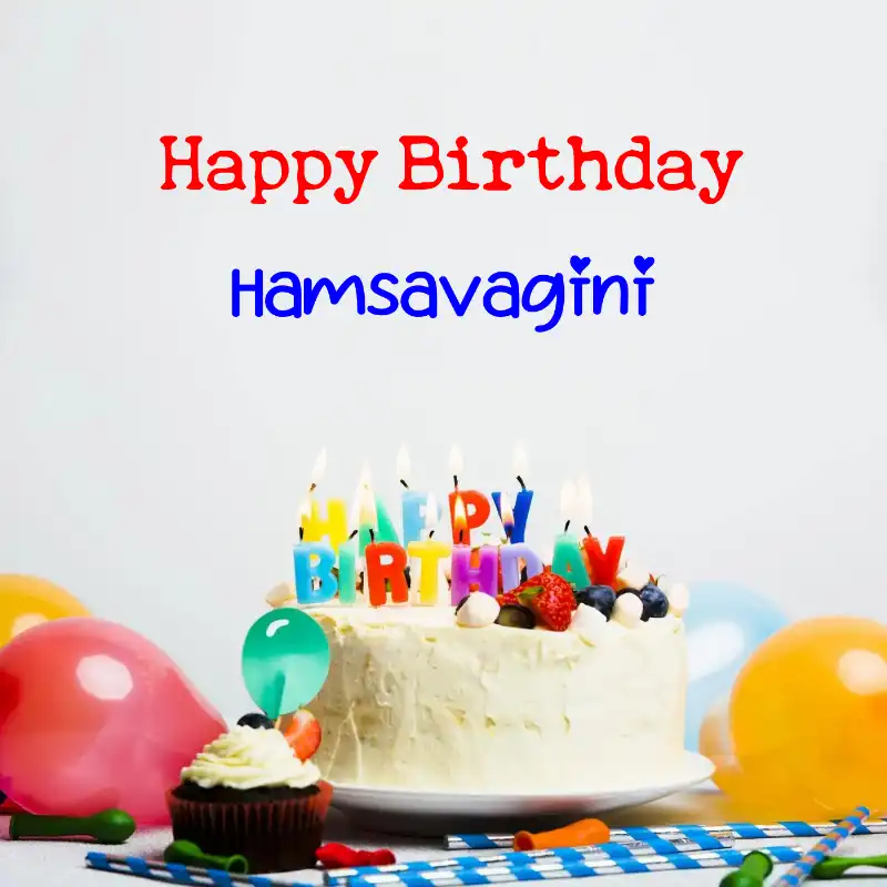 Happy Birthday Hamsavagini Cake Balloons Card