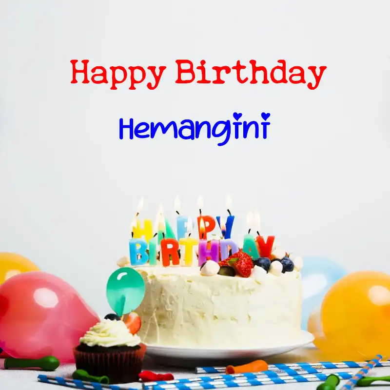 Happy Birthday Hemangini Cake Balloons Card