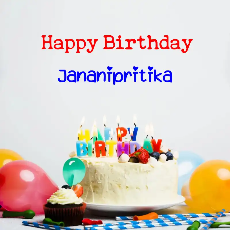 Happy Birthday Jananipritika Cake Balloons Card