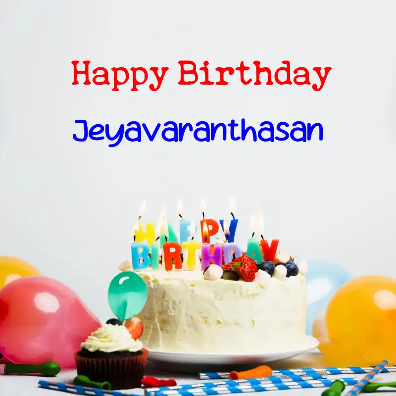 Happy Birthday Jeyavaranthasan Cake Balloons Card