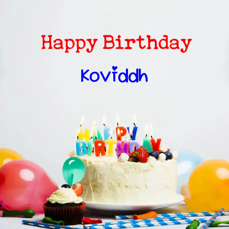 Happy Birthday Koviddh Cake Balloons Card
