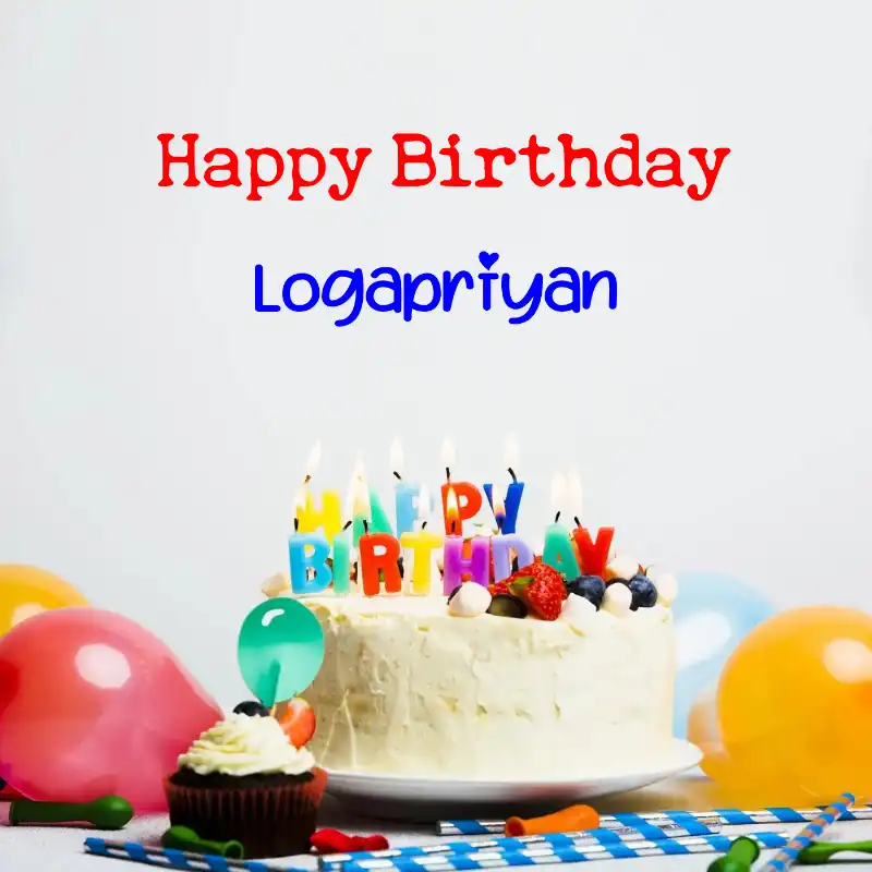 Happy Birthday Logapriyan Cake Balloons Card