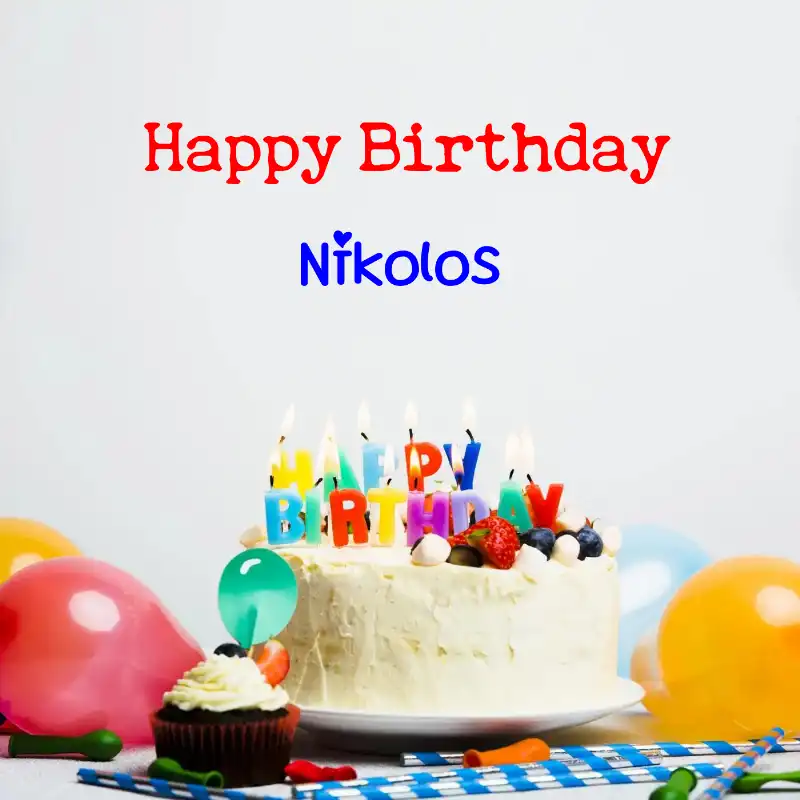 Happy Birthday Nikolos Cake Balloons Card