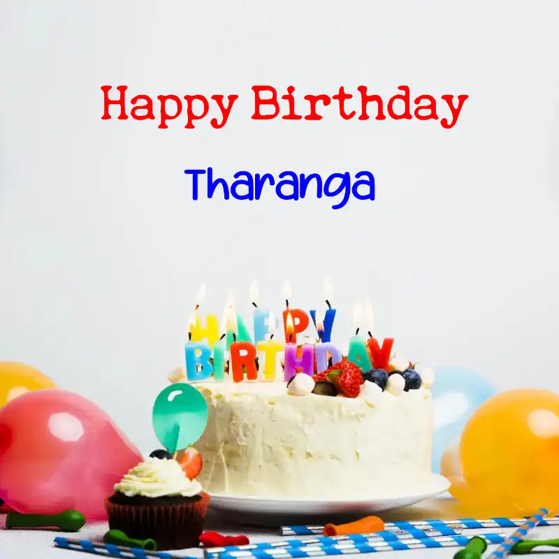Happy Birthday Tharanga Cake Balloons Card