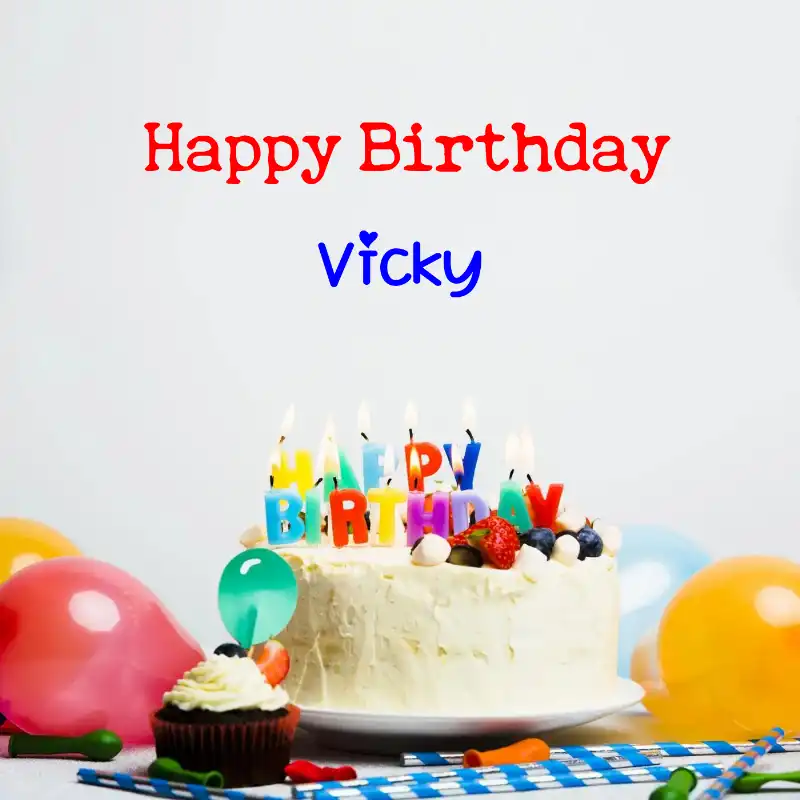 Happy Birthday Vicky Cake Balloons Card