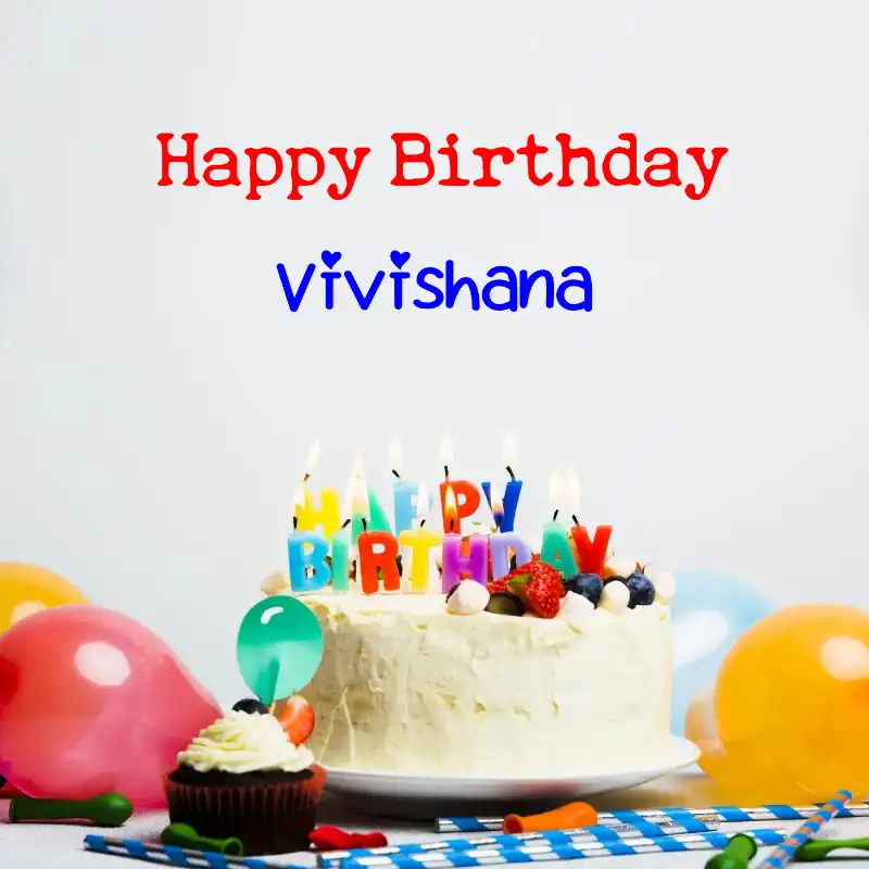Happy Birthday Vivishana Cake Balloons Card