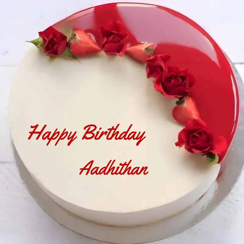 Happy Birthday Aadhithan Rose Straberry Red Cake