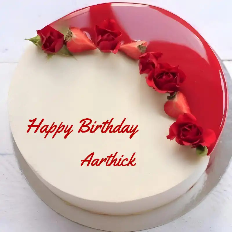 Happy Birthday Aarthick Rose Straberry Red Cake